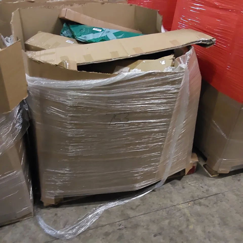 PALLET TO CONTAIN ASSORTED HOUSEHOLD ITEMS. INCLUDES TOILET SEAT, BOXED FURNITURE AND OTHER HOUSEHOLD ITEMS ETC