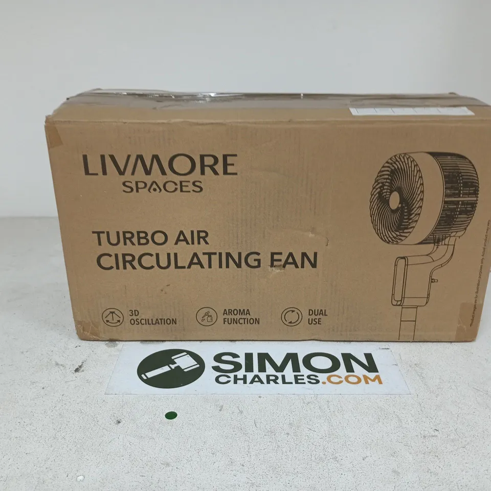 BOXED LIVMORE SPACES TURBO AIR CIRCULATING FAN