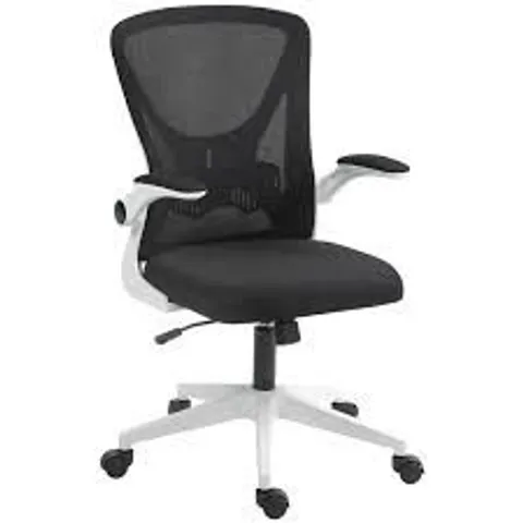 BOXED VINSETTO MESH BACK OFFICE CHAIR, WITH FLIP-UP ARMS - BLACK AND WHITE (1 BOX)