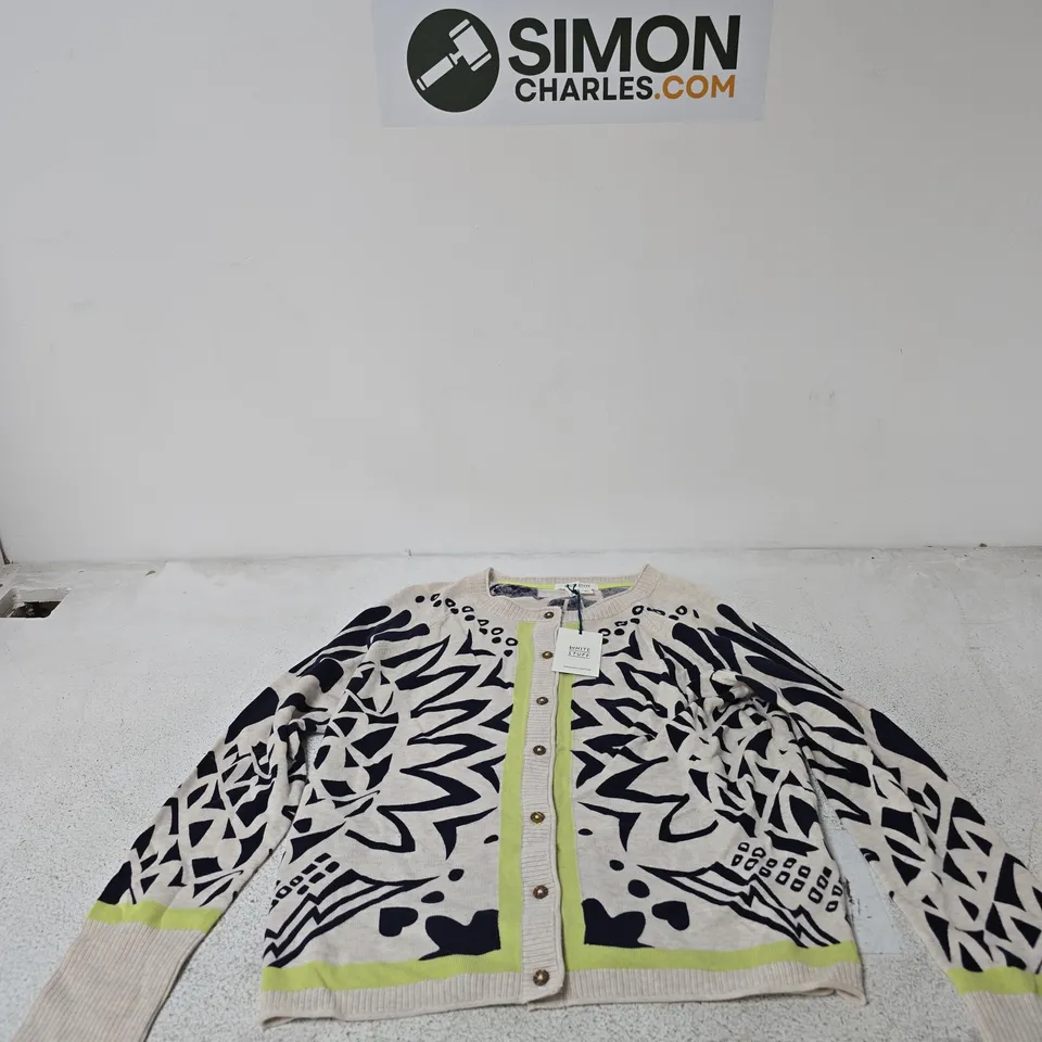 WHITESTUFF LULU PRINTED CARDIGAN – IVORY, UK 12 (EU 40 / US 8)