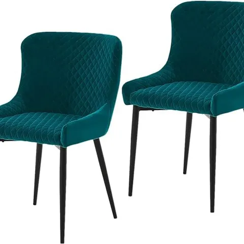 BOXED SET OF 2 DESIGNER BLUE VELVET CHAIRS (1 BOX)