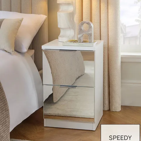 PALMA MIRRORED 2 DRAWER BEDSIDE CHEST - WHITE