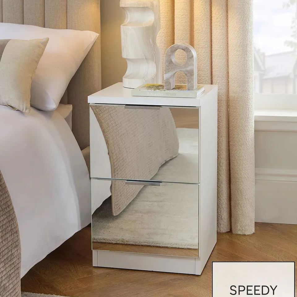 PALMA MIRRORED 2 DRAWER BEDSIDE CHEST - WHITE