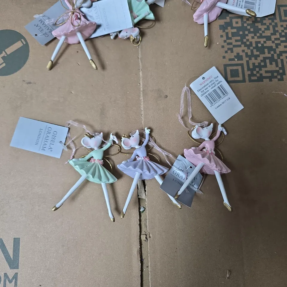 BOX OF GISELA GRAHAM DANCING MOUSE DECORATIONS 