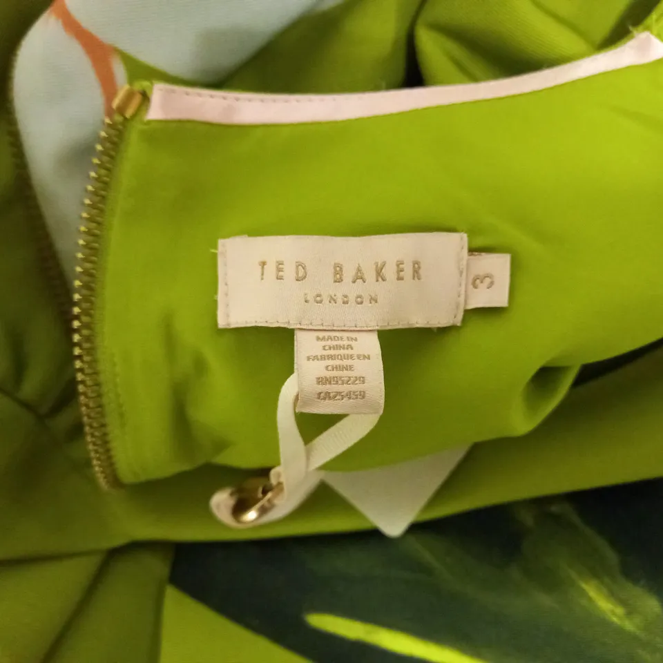 TED BAKER GREEN CHATSWORTH BLOOM SKATER DRESS - SIZE 3