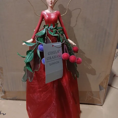 THREE GISELA GRAHAM LONDON FAIRY FIGURINE - RED DRESS WITH BERRY GARLAND