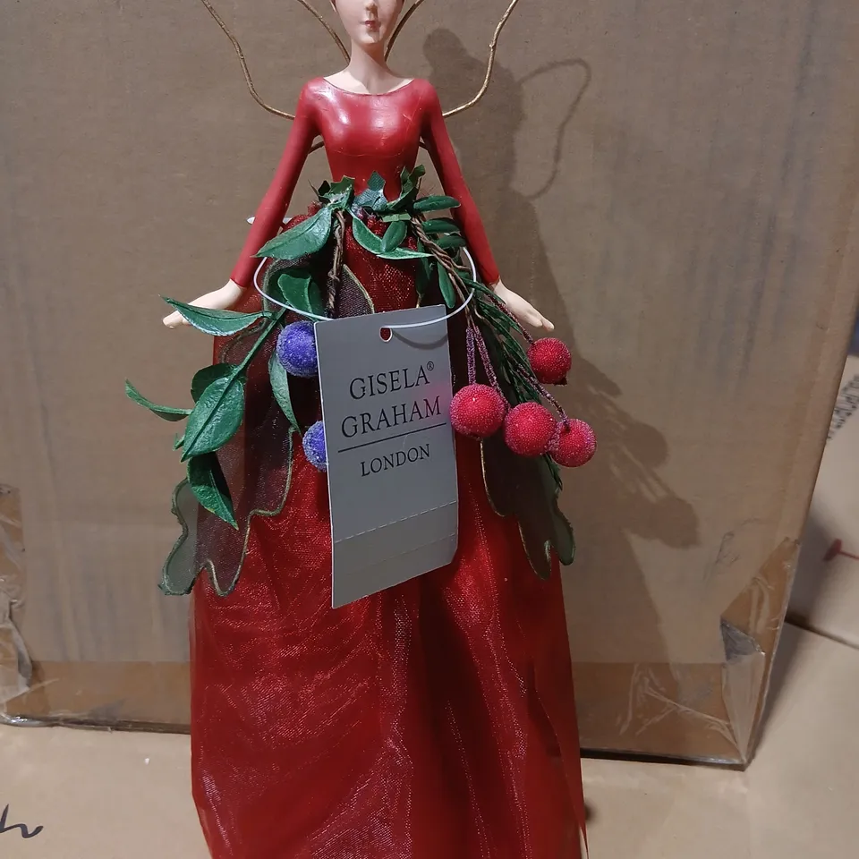 THREE GISELA GRAHAM LONDON FAIRY FIGURINE - RED DRESS WITH BERRY GARLAND