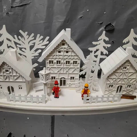 CHRISTMAS WHITE WOOD LIT VILLAGE SCENE