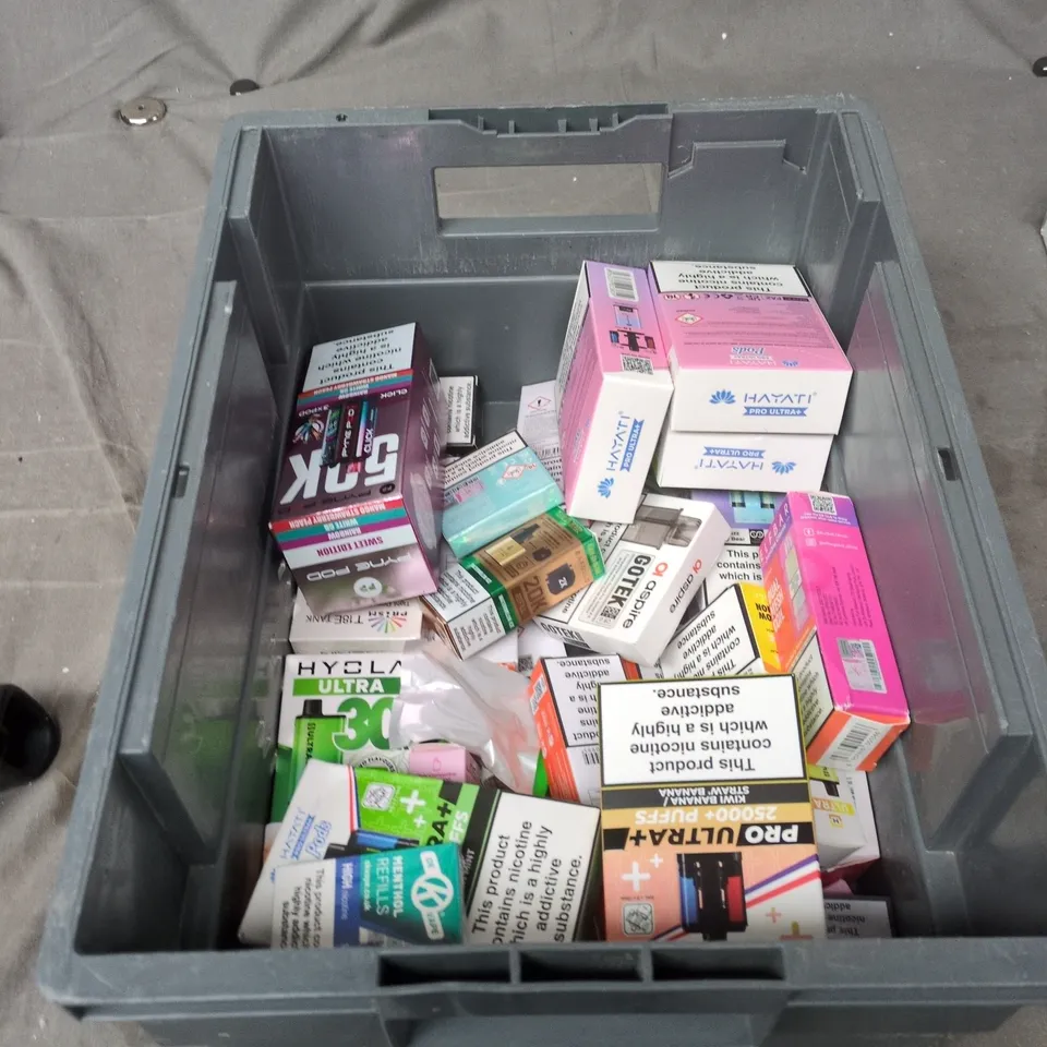 TOTE OF APPROXIMATELY 25 ASSORTED ELECTRONIC CIGARETTE ITEMS TO INCLUDE: 88 VAPE STRAWBERRY AND WATERMELON LIQUID 3MG