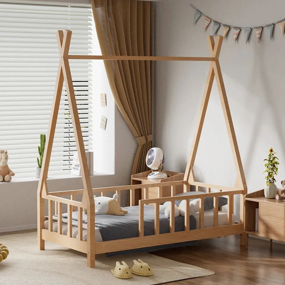 BOXED SWAIN KIDS PREMIUM WOOD EUROPEAN TODDLER (70 x160cm) HOUSE BED - NATURAL (1 BOX)