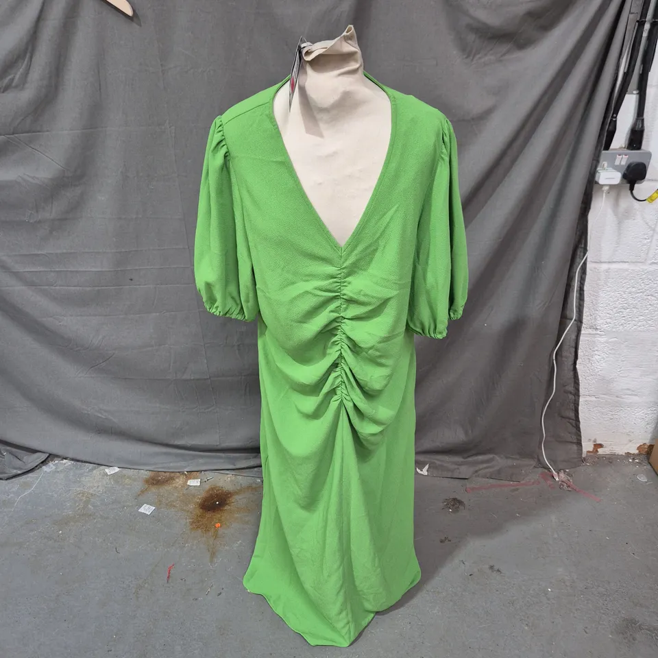 M&S COLLECTION WOMEN'S GREEN RUCHED FRONT MAXI DRESS UK 18 (REGULAR LENGTH)