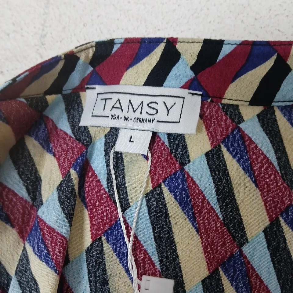 TAMSY WOMEN'S GEOMETRIC DIAMOND PRINT DRESS, SIZE L