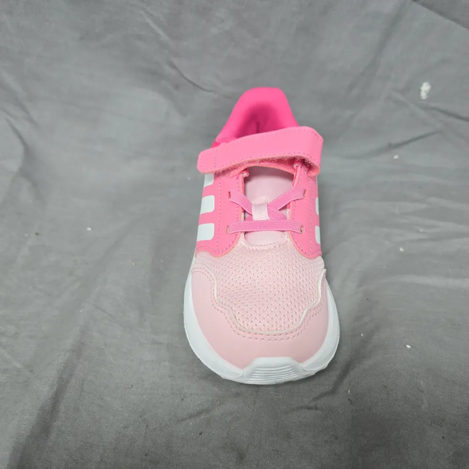 ADIDAS KIDS' PINK VELCRO TRAINERS WITH WHITE STRIPES – MESH UPPER - UK 9K