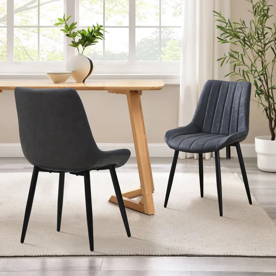 BOXED CLAIR SET OF 2 DINING CHAIRS GREY PU LEATHER