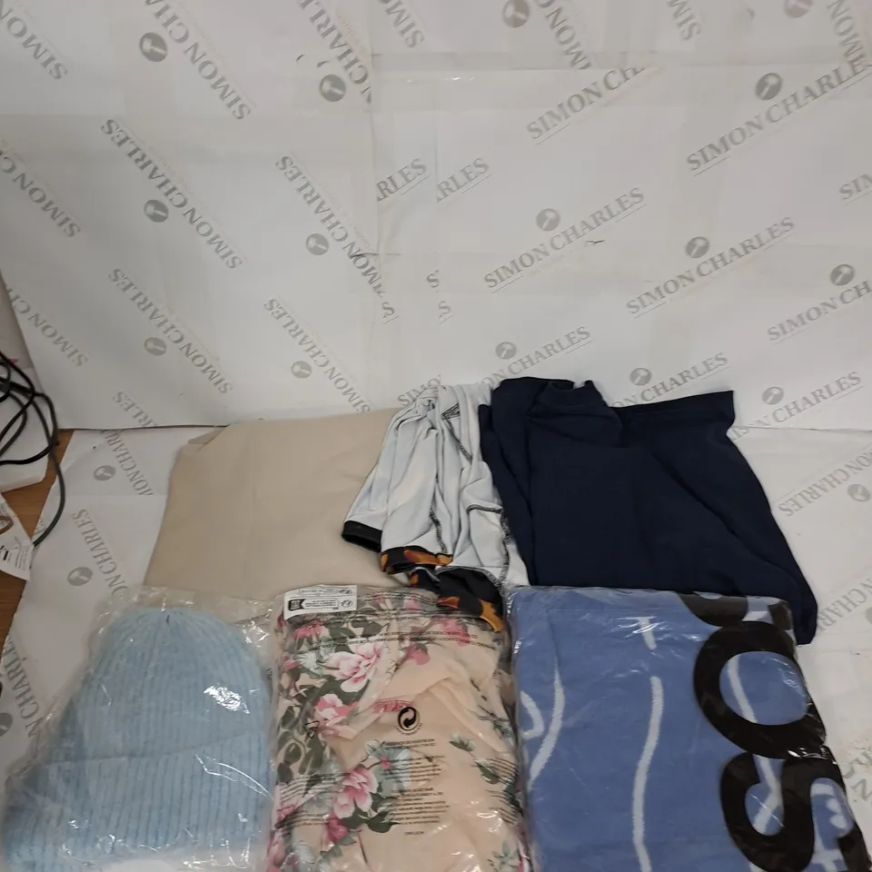 LARGE BOX OF ASSORTED CLOTHING ITEMS IN VARIOUS COLOURS AND SIZES INCLUDING TROUSERS , TOPS AND JUMPERS 