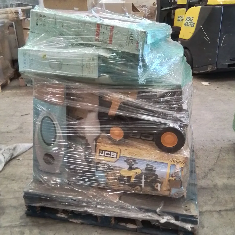 PALLET CONTAINING A LARGE QUANTITY OF ELECTRICAL PRODUCTS TO INCLUDE;KIDS JCB,TOWER FAN,SPACE HEATER,STEAM CLEANER,TV