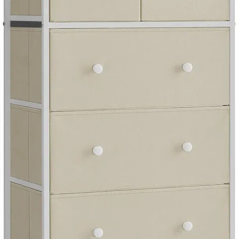 BOXED SONGMICS 5 DRAWER FABRIC STORAGE UNIT, OAK WHITE