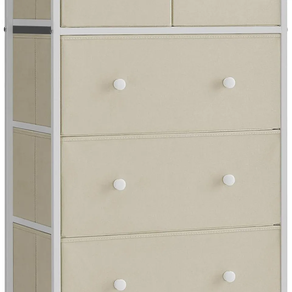 BOXED SONGMICS 5 DRAWER FABRIC STORAGE UNIT, OAK WHITE