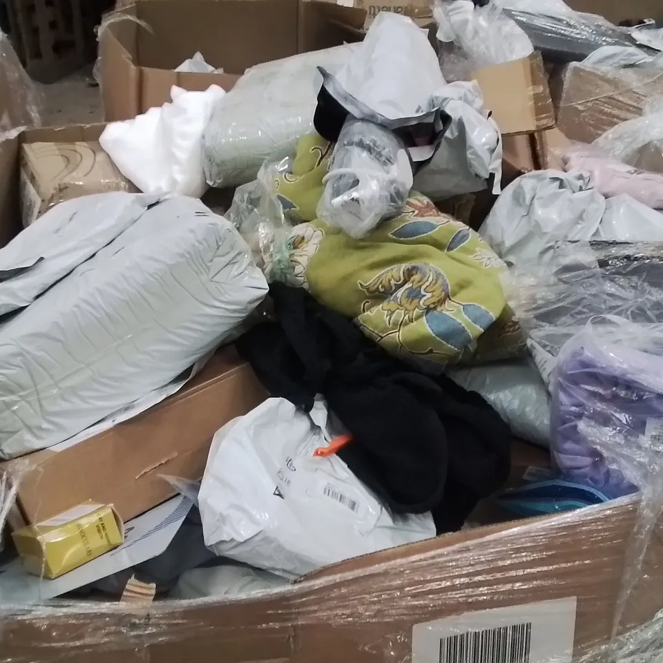 PALLET OF ASSORTED HOUSEHOLD GOODS AND PRODUCTS TO INCLUDE;WOMEN'S SHOES,TOY STORY ALIEN TOY,MONITOR BRACKET