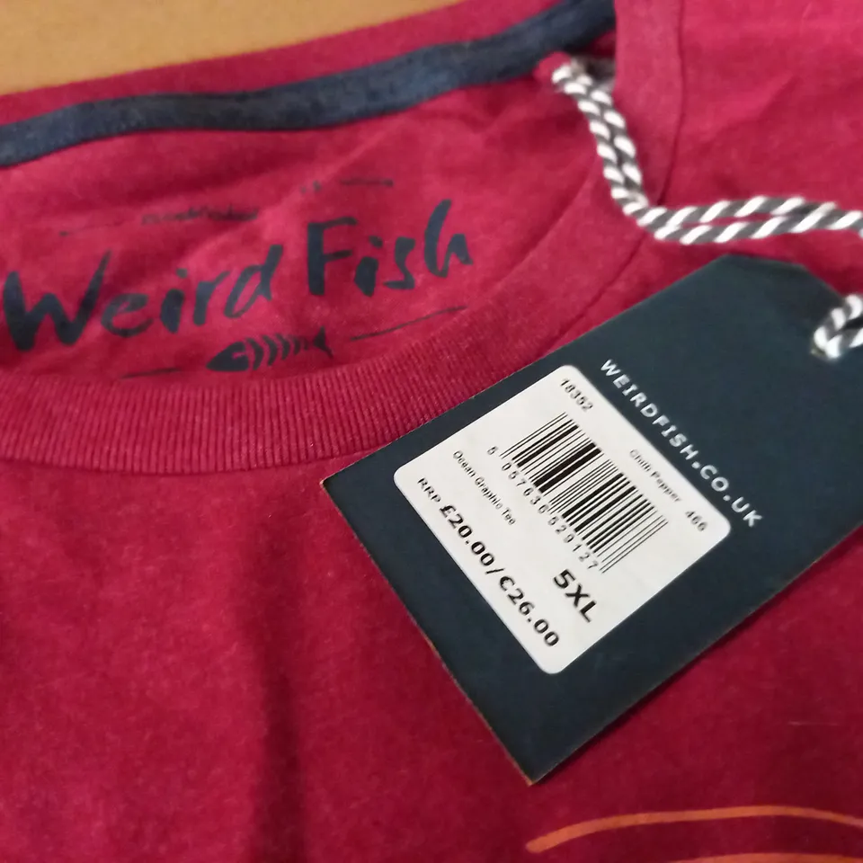 WEIRD FISH OCEAN GRAPHIC T-SHIRT IN RED - 5XL