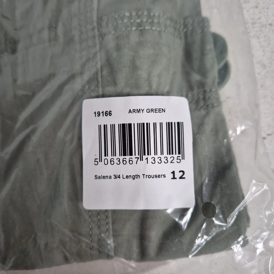 BAGGED WEIRD FISH SALENA ARMY GREEN 3/4 LENGTH TROUSERS – UK 12