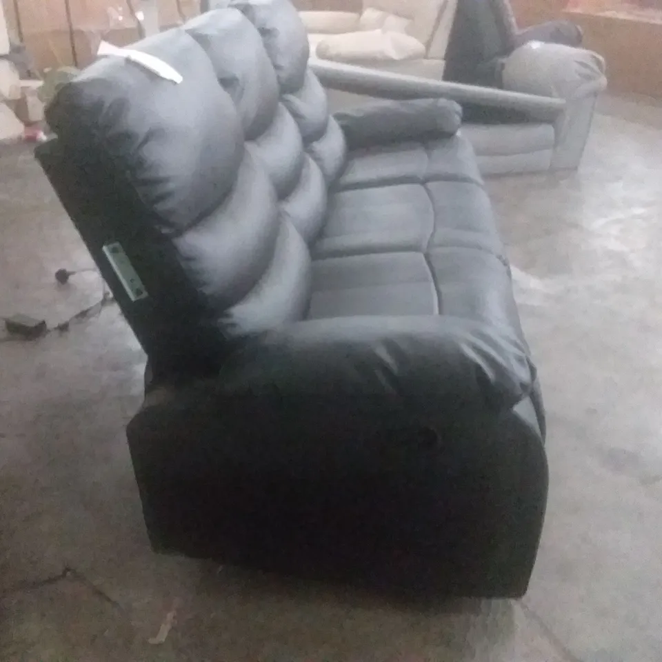 DESIGNER SORRENTO BLACK LEATHER RECLINING THREE SEATER SOFA