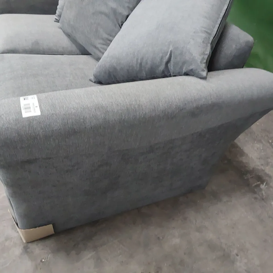 DESIGNER TWO SEATER SOFA GREY FABRIC WITH SCATTER CUSHIONS 