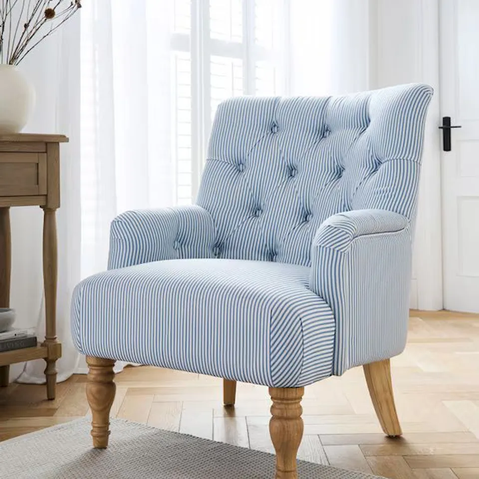 MAE STRIPE ARMCHAIR BLUE UK271 BOXED