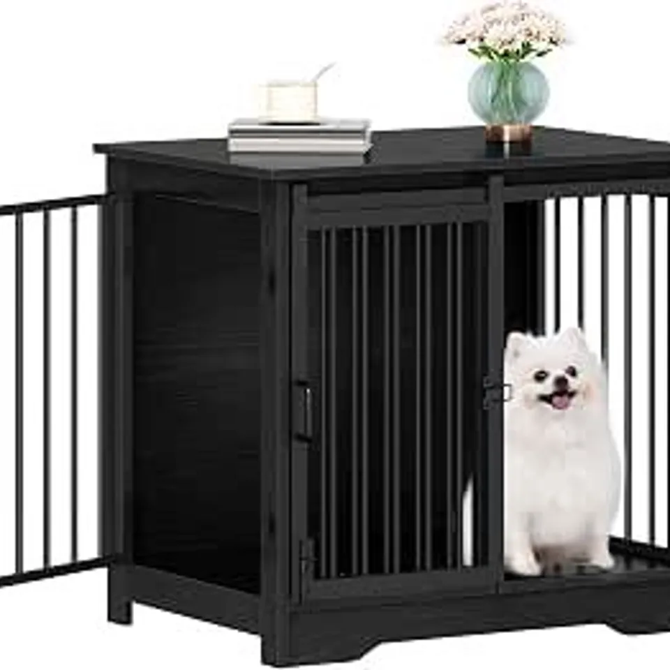 BOXED HZUANERI DOG CRATE FURNITURE, 69 CM DOG CRATE, BARN DOOR, BLACK
