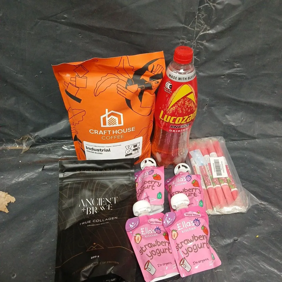APPROXIMATELY 5 ASSORTED FOOD &DRINK ITEMS TO INCLUDE - LUCOZADE, BABY FOOD AND CRAFT HOUSE COFFEE  - COLLECTION ONLY 