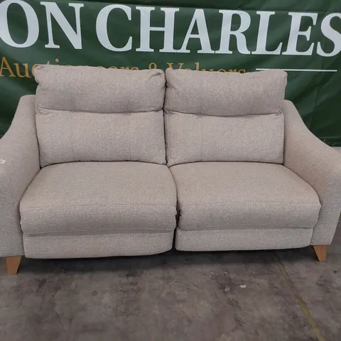 QUALITY BRITISH DESIGNER G PLAN FLAIR POWER RECLINING THREE SEATER SOFA TWO BACK CUSHIONS SYNERGY SAND FABRIC