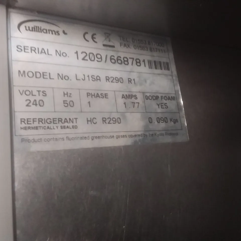 WILLIAMS LJ1SA R290 R1 UPRIGHT FREEZER - L740 X W820 X H1960MM