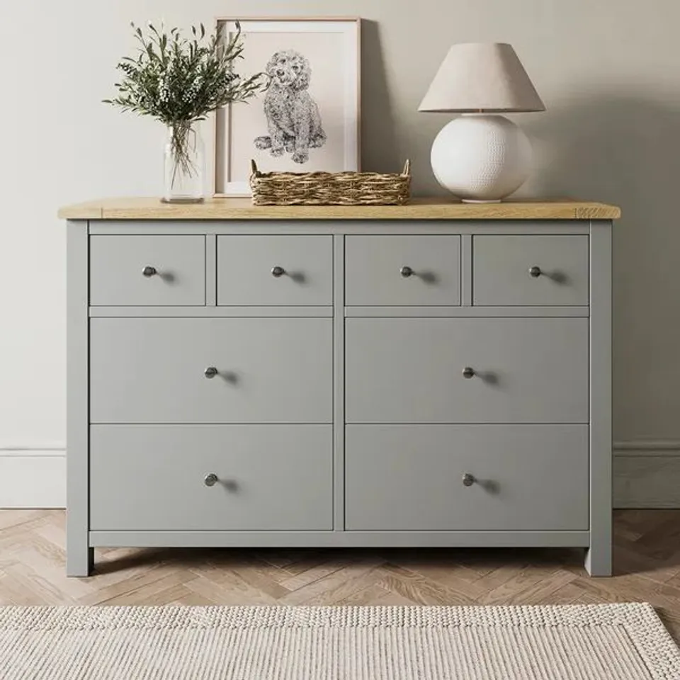 BOSED DUNELM OLNEY WIDE 8 CHEST DRAWER CHEST GREY (2 BOXES) 