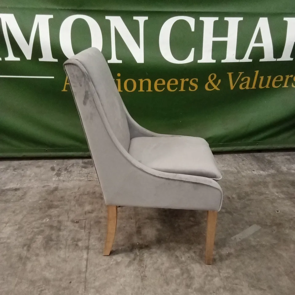 QUALITY DESIGNER HIGH BACK GREY VELVET DINING CHAIR