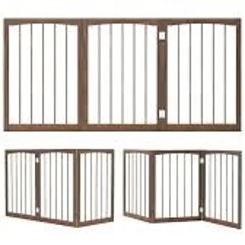 BOXED COSTWAY THREE-SIDED WOODEN FOLDING CHILD SAFETY GATE FOR DOGS, HEIGHT 76CM, BROWN