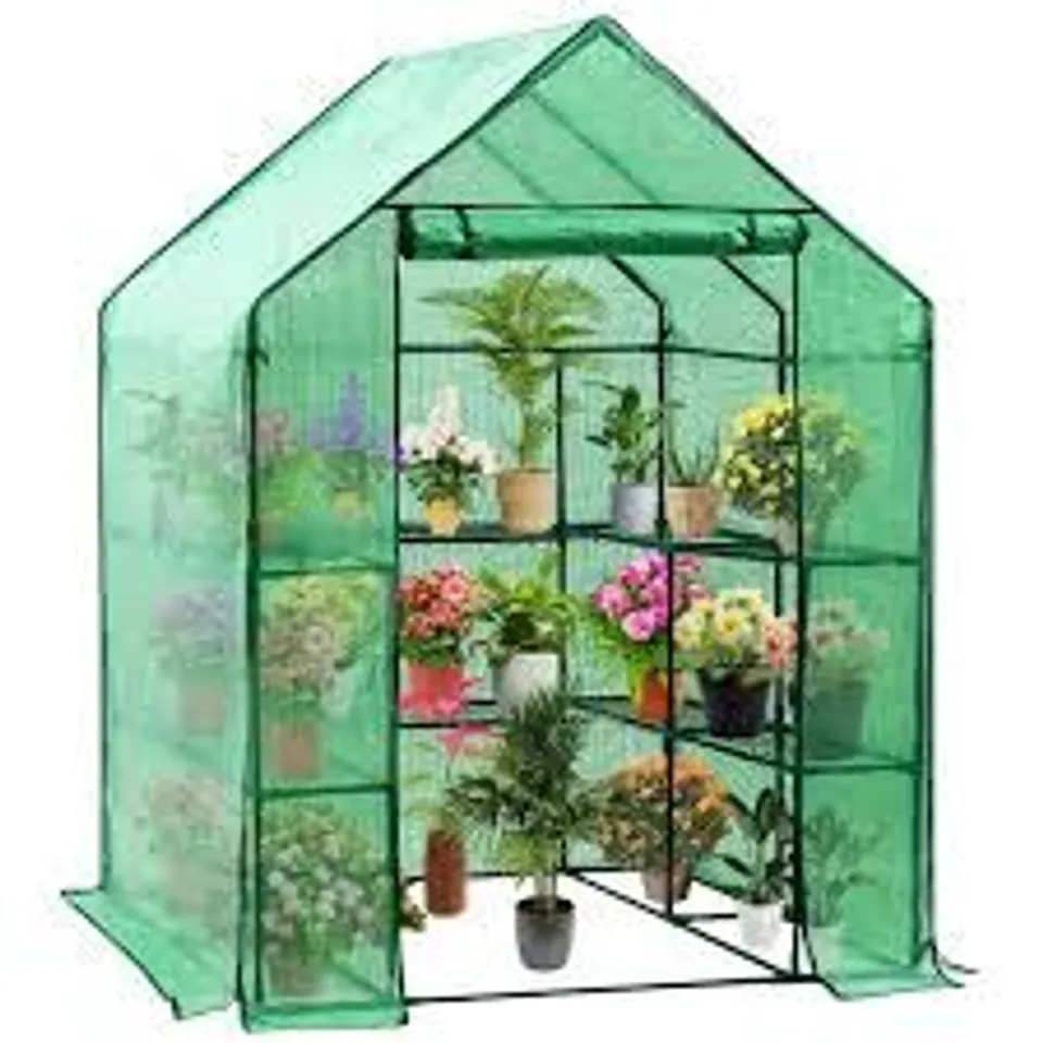 BOXED DISPLAY4TOP GREENHOUSE PORTABLE OUTDOOR SMALL GREEN HOUSES WITH PE COVER 143 X 143 X 195 CM