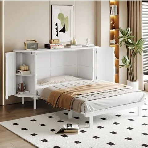 BOXED SOLID WOOD BED FRAME - 140 x 200cm, WHITE (3 BOXES)