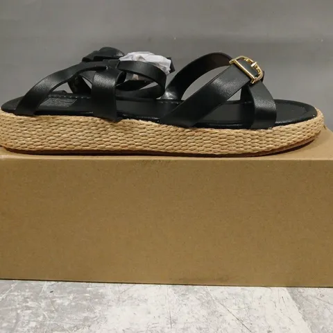 BOXED PAIR OF WHERE'S THAT FROM OPEN TOE STRAPPY SANDALS IN BLACK SIZE UK 8