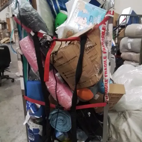 CAGE OF ASSORTED HOUSEHOLD GOODS AND PRODUCTS TO INCLUDE;GYM MATS,BIKE HELMET,FAN,BLANKET