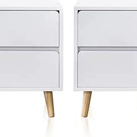 BOXED TUKAILAI WHITE MODERN BEDSIDE TABLE CABINET CHEST OF 2 DRAWERS WOODEN NIGHTSTAND WITH 2 DRAWERS SIDE STORAGE UNIT FOR BEDROOM FURNITURE REGULAR SIZE BEDSIDE TABLE SET