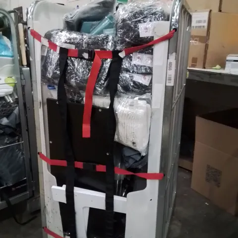 CAGE OF ASSORTED HOUSEHOLD GOODS AND PRODUCTS TO INCLUDE;GUITAR HANGER HOOK,FACE MASKS,GAZEBO SAND WEIGHTED BAGS