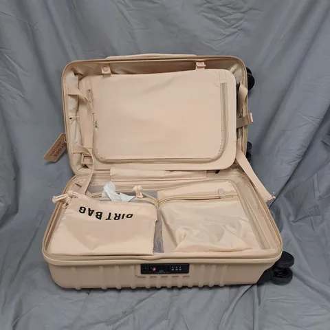 BEIS CARRY-ON LUGGAGE – BEIGE, 4-WHEEL CABIN SUITCASE WITH BUILT-IN LOCK