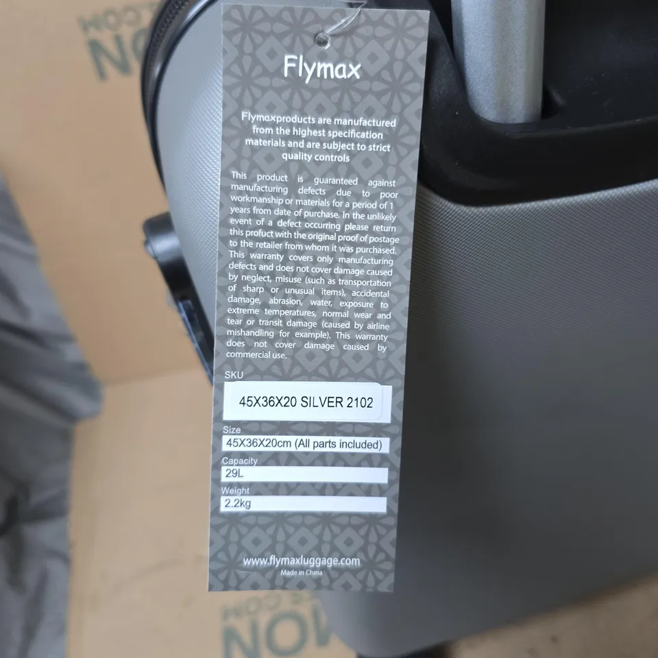 FLYMAX SILVER HARD-SHELL CARRY-ON LUGGAGE 45X36X20 CM – 29L, 2.2KG
