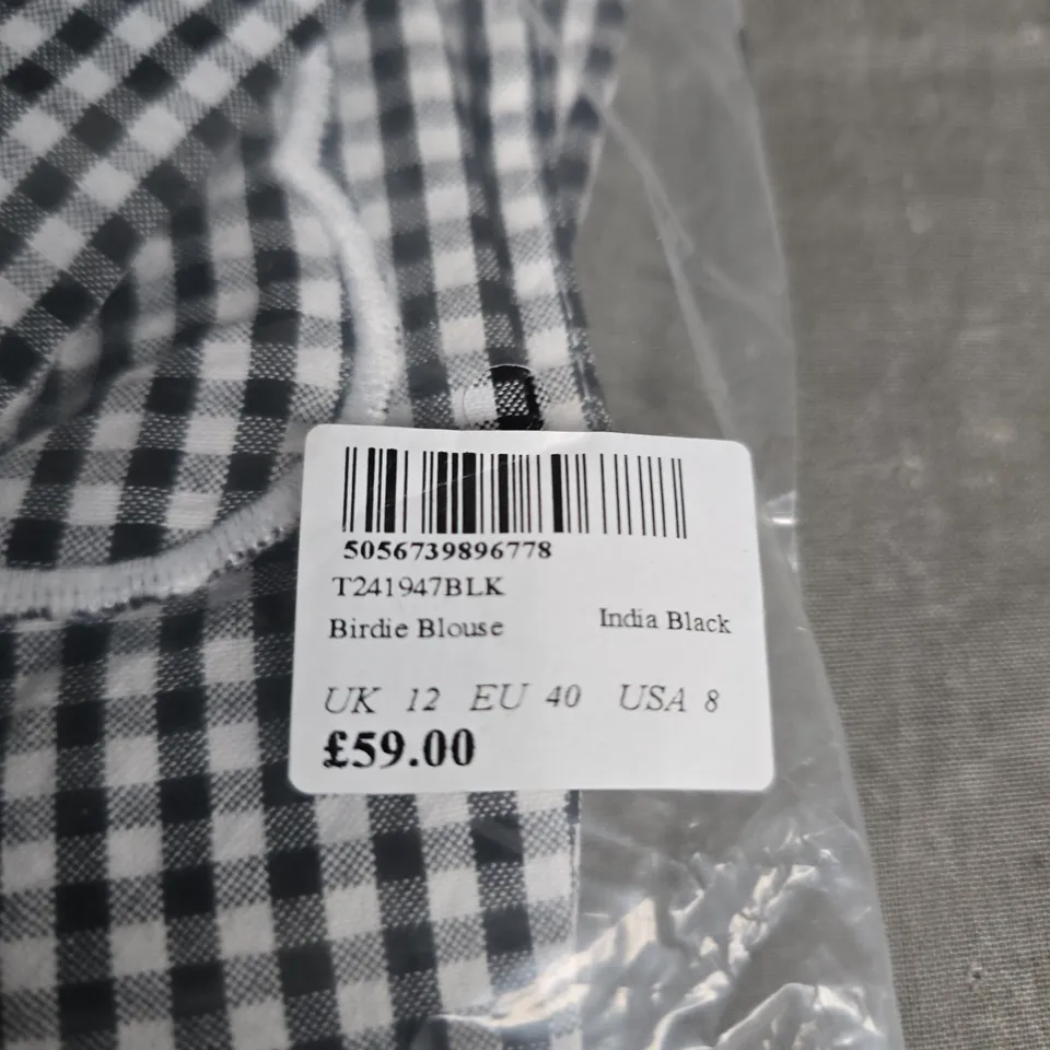 NOBODY'S CHILD BIRDIE BLOUSE – UK 12 (EU 40), INDIA BLACK GINGHAM