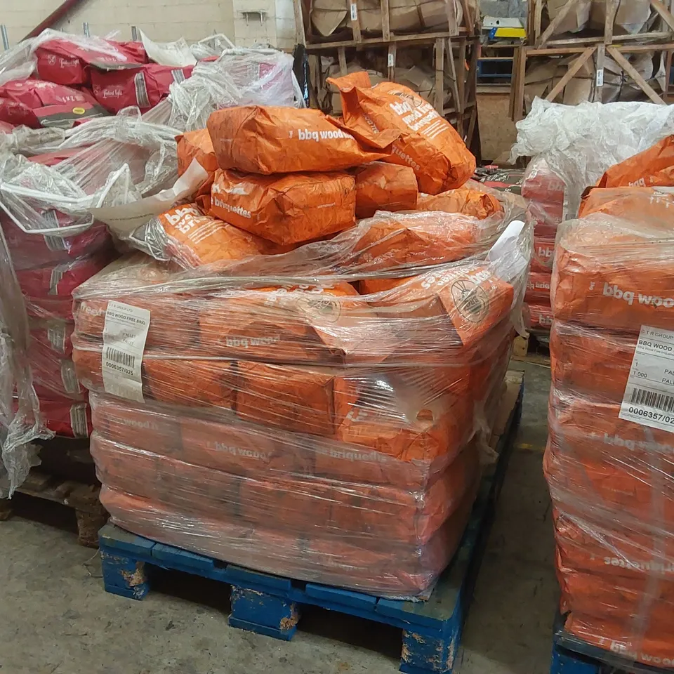 PALLET CONTAINING A LARGE QUANTITY OF CHARCOAL BRIQUETTE BAGS 