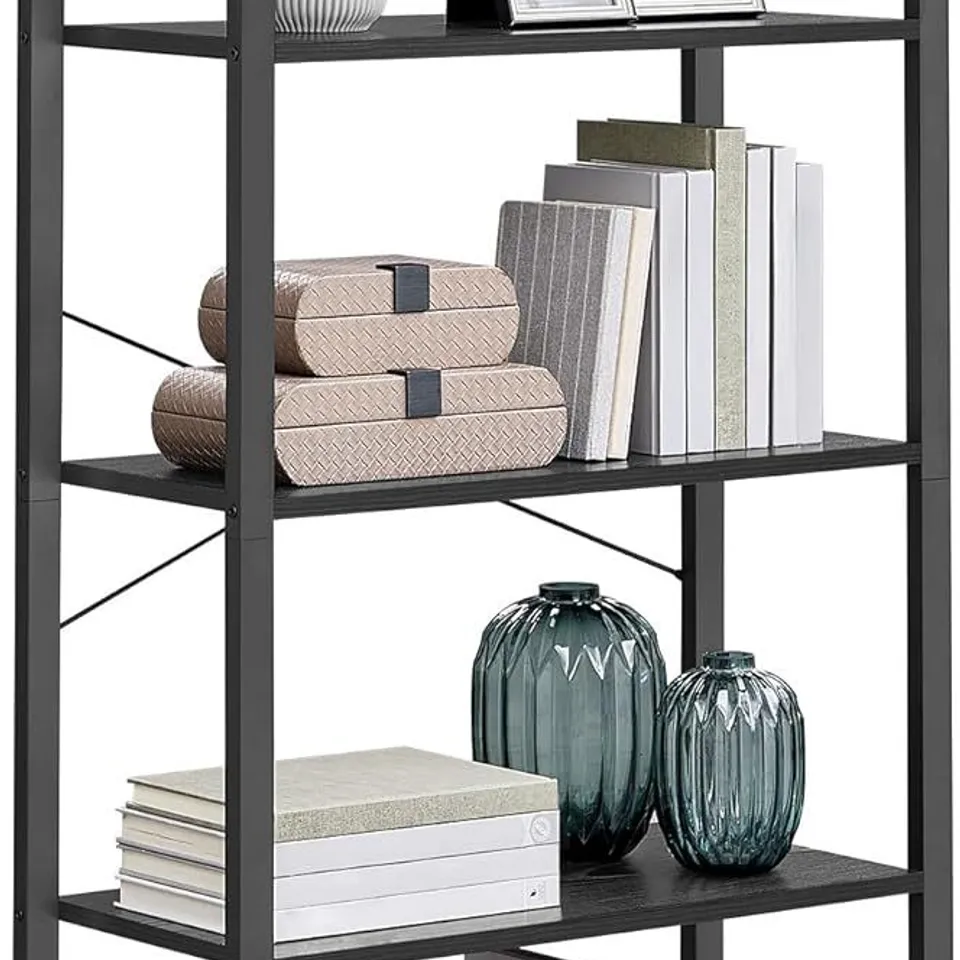 BOXED VASAGLE 5-TIER BOOKCASE, SHELVING UNIT, 30×66×153CM, EBONY BLACK AND INK BLACK