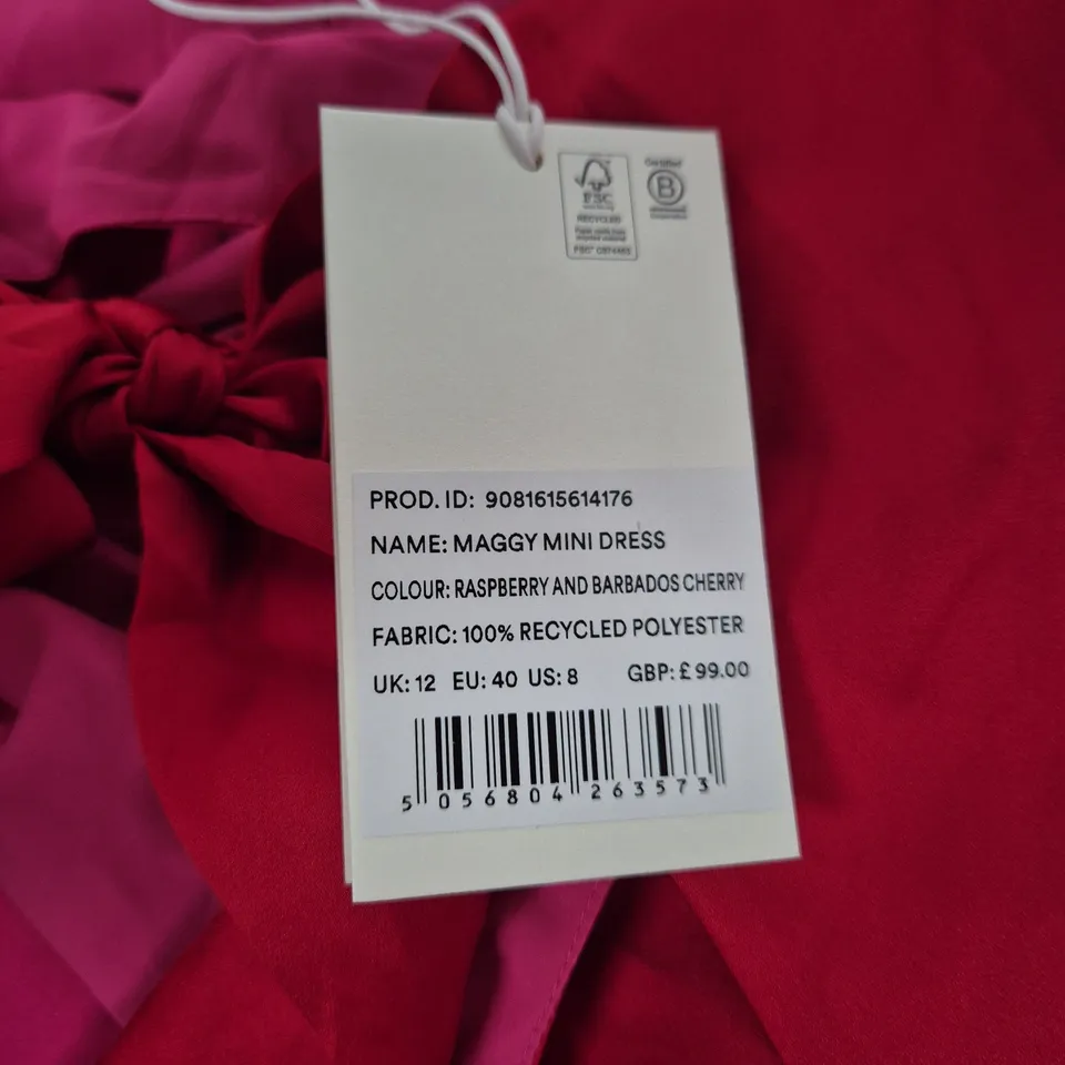 OMNES MAGGY MINI DRESS – RASPBERRY & BARBADOS CHERRY, UK 12