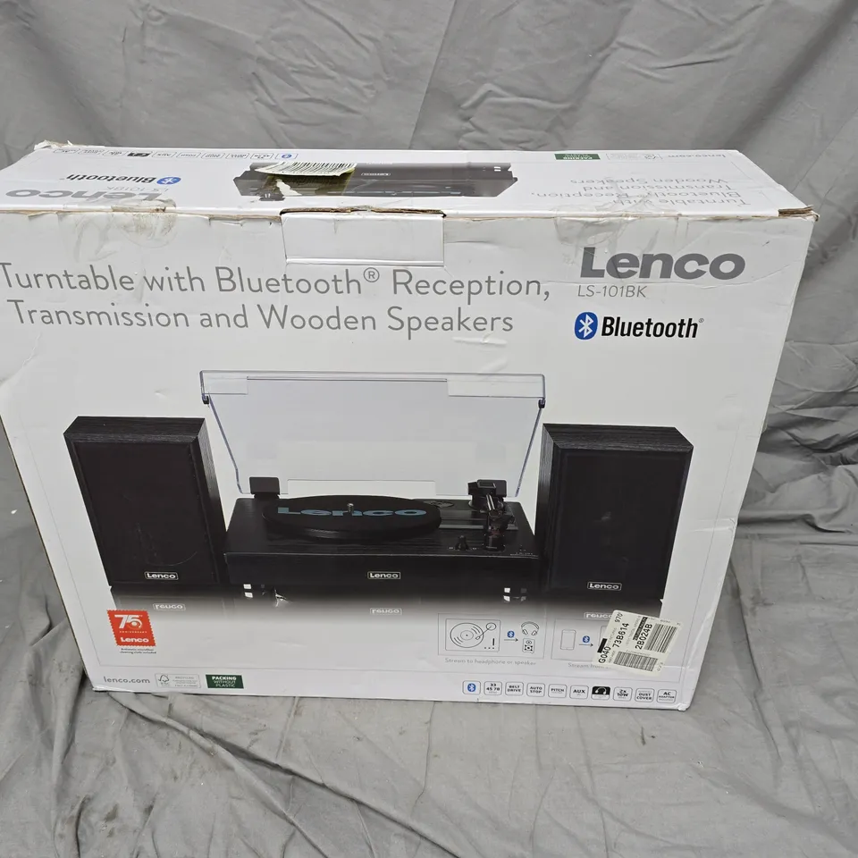 LENCO LS-1018K TURNTABLE WITH BLUETOOTH RECEPTION & WOODEN SPEAKERS – BOXED
