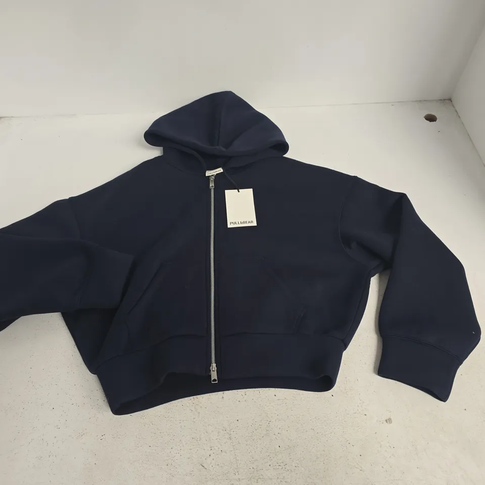 PULL & BEAR NAVY XIP THROUGH HOODIE - UK S
