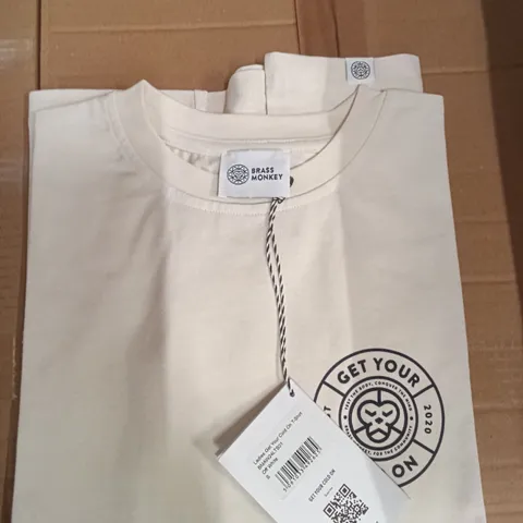 BOX OF BRASS MONKEY T-SHIRTS - OFF WHITE SIZE S APPROXIMATELY 16